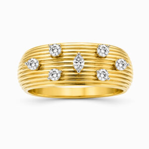 Anillo de Oro amarillo con Perfil Acanalado y Diamantes