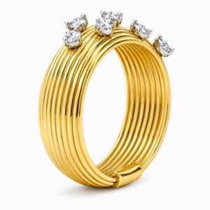 Anillo de Oro amarillo con Perfil Acanalado y Diamantes