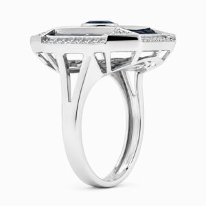 Anillo Diseño Art Déco, Zafiros y Diamantes en Oro Blanco