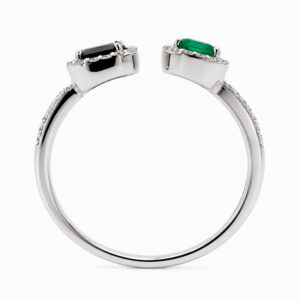 Anillo Asimétrico de Oro Blanco con Zafiro, Esmeralda y Diamantes