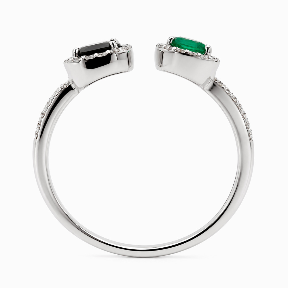 Anillo Asimétrico de Oro Blanco con Zafiro, Esmeralda y Diamantes - Imagen 2