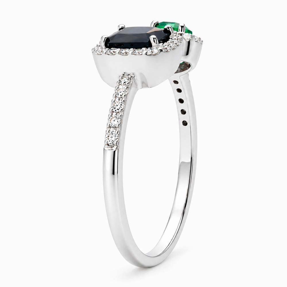 Anillo Asimétrico de Oro Blanco con Zafiro, Esmeralda y Diamantes - Imagen 3