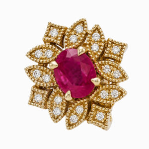 Aros Flor de Oro Amarillo con Rubí y Diamantes