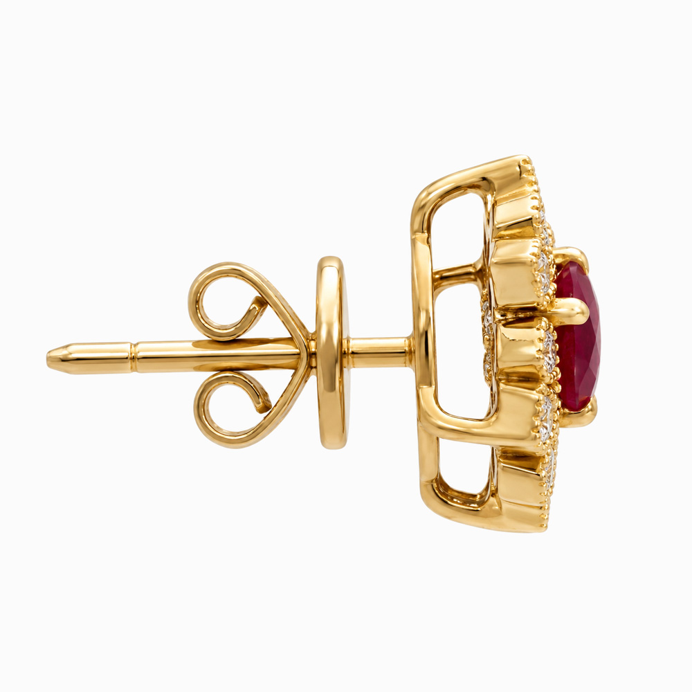 Aros Flor de Oro Amarillo con Rubí y Diamantes - Imagen 4