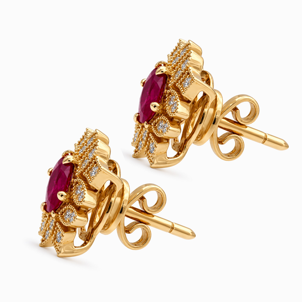 Aros Flor de Oro Amarillo con Rubí y Diamantes - Imagen 3
