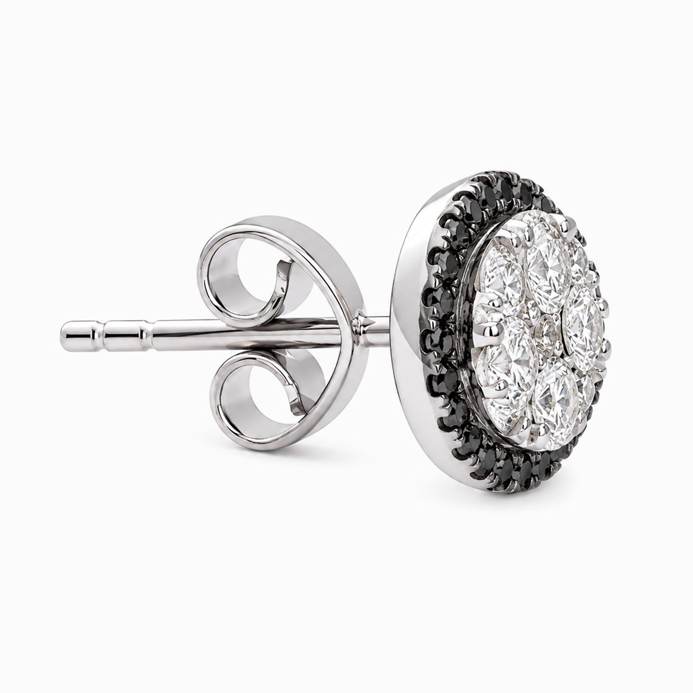 Aros de oro blanco con diamantes y halo de diamantes negros - Imagen 2