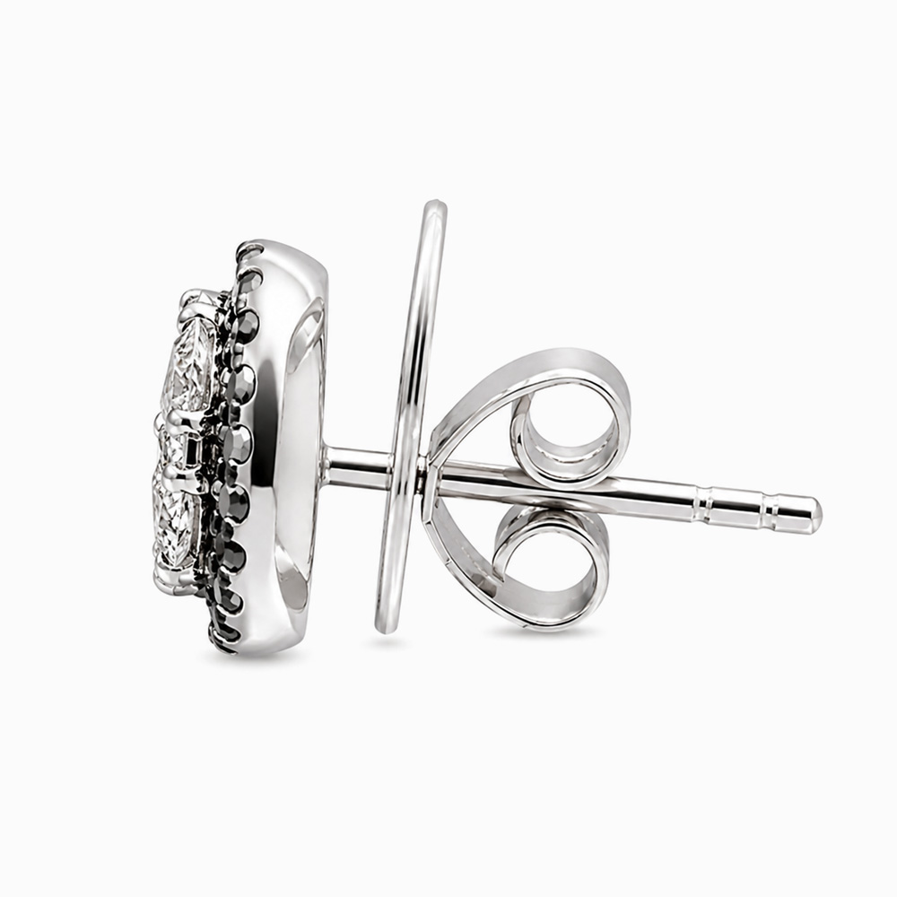 Aros de oro blanco con diamantes y halo de diamantes negros - Imagen 3