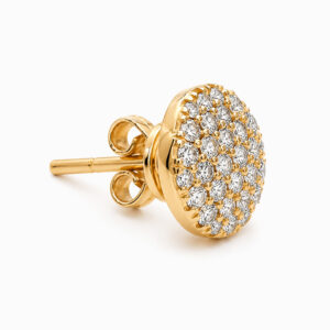 Aros Botón de Oro Amarillo con Pavé de Diamantes