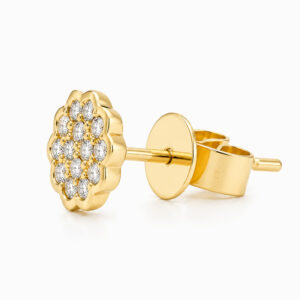 Aros Botón de Oro Amarillo con Diamantes en Diseño Floral