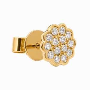 Aros Botón de Oro Amarillo con Diamantes en Diseño Floral