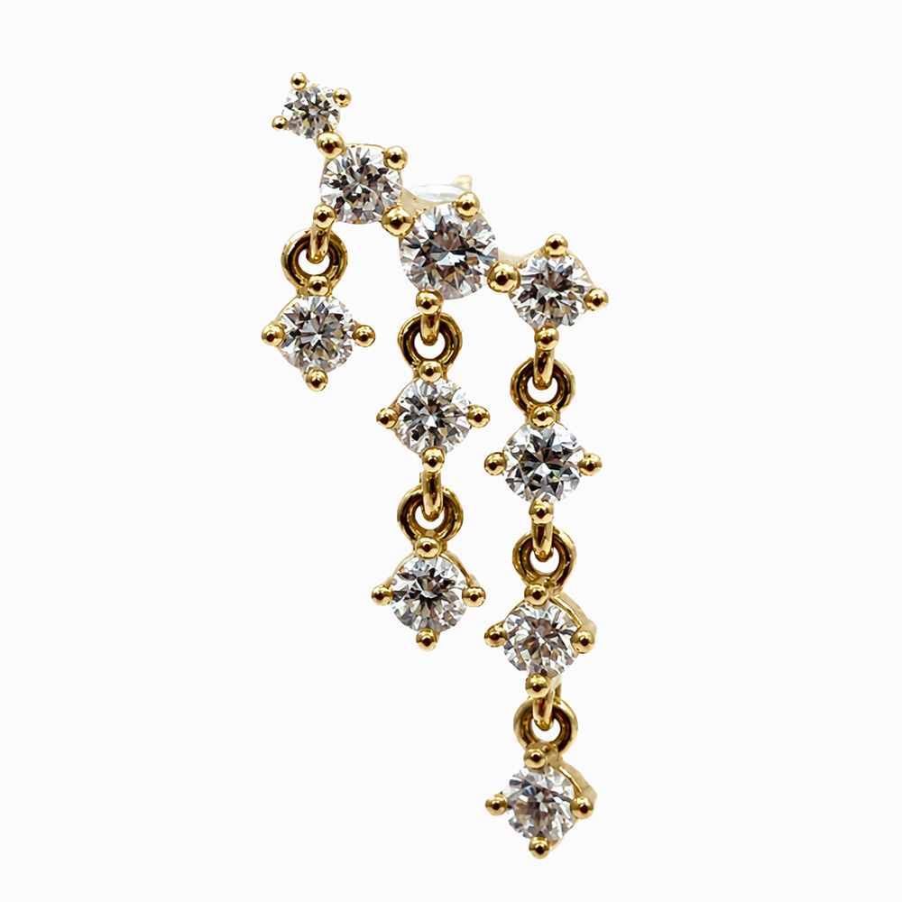 Aros Colgantes de Oro Amarillo con Diamantes en Cascada - Imagen 4