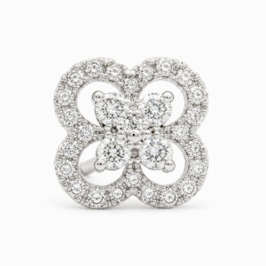 Aros de Oro Blanco con Diamantes en Diseño Trébol