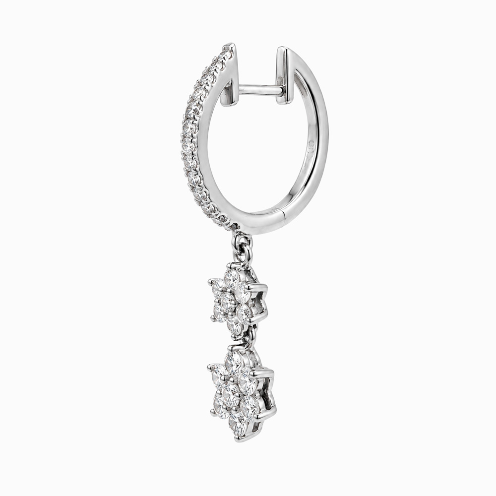 Argollas de Oro Blanco con Colgantes Florales de Diamantes