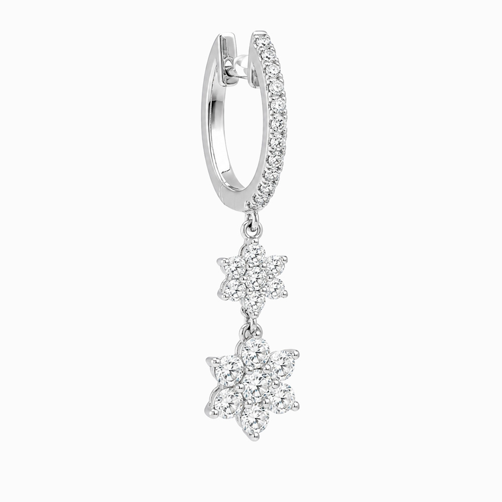 Argollas de Oro Blanco con Colgantes Florales de Diamantes - Imagen 3