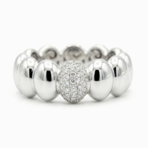 Anillo de Esferas Ovaladas en Oro Blanco con Pavé de Diamantes