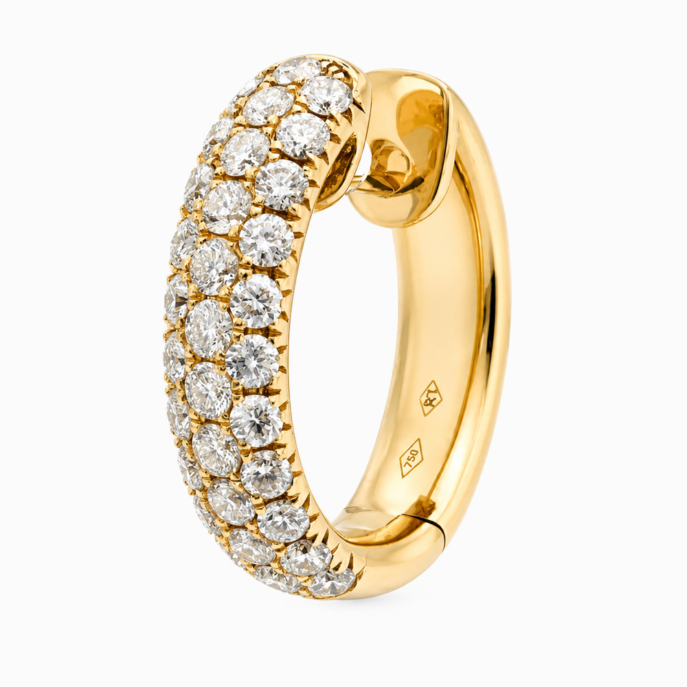 Aro tipo argolla en tono dorado con frente de doble hilera de detalles brillantes - Imagen 4