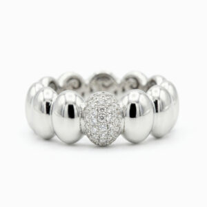 Anillo de Esferas Ovaladas en Oro Blanco con Pavé de Diamantes