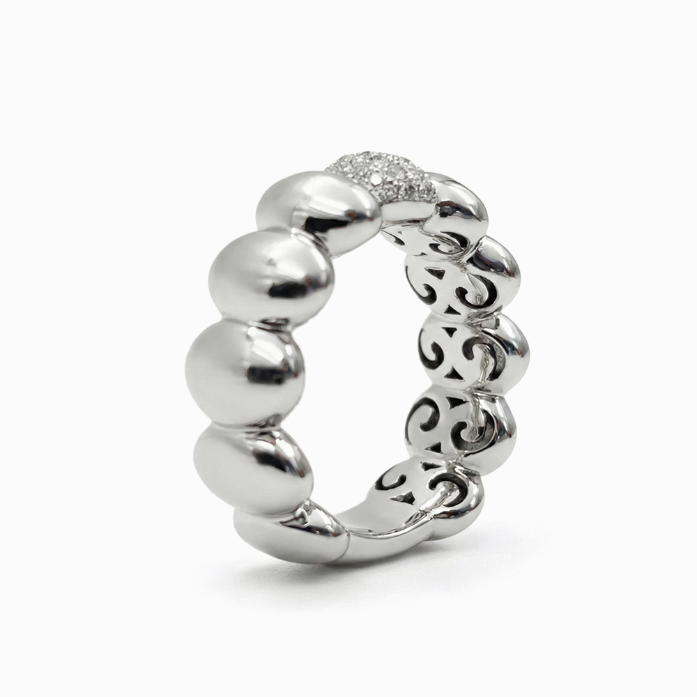 Anillo de Esferas Ovaladas en Oro Blanco con Pavé de Diamantes - Imagen 2