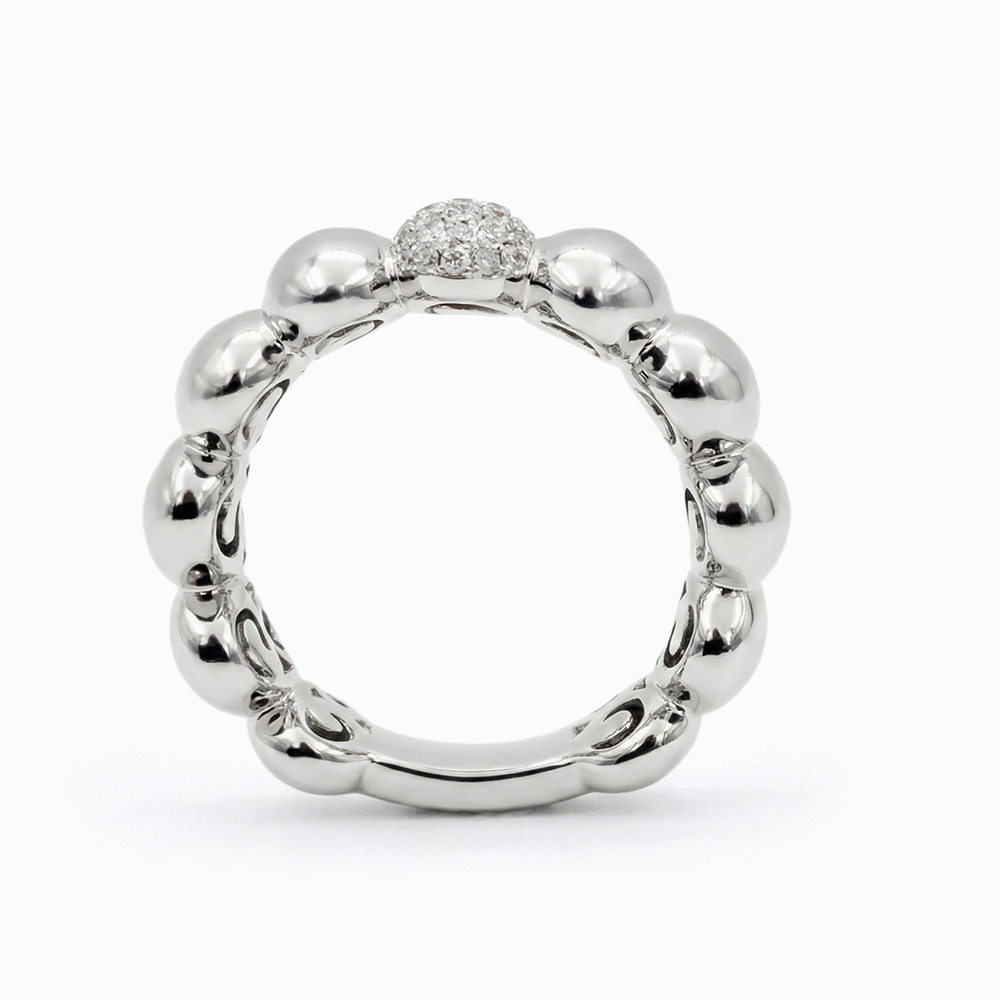 Anillo de Esferas Ovaladas en Oro Blanco con Pavé de Diamantes - Imagen 3