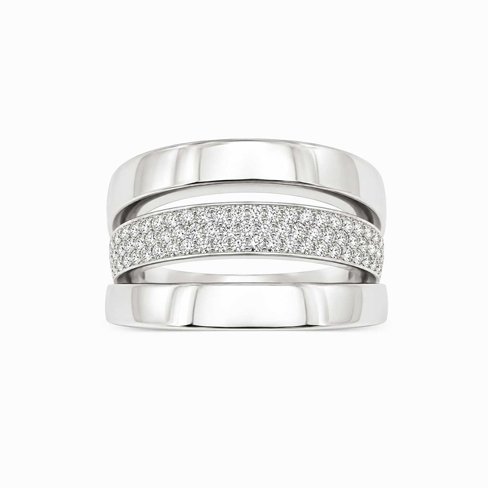 Anillo de Volúmenes en Oro Blanco con Diamantes