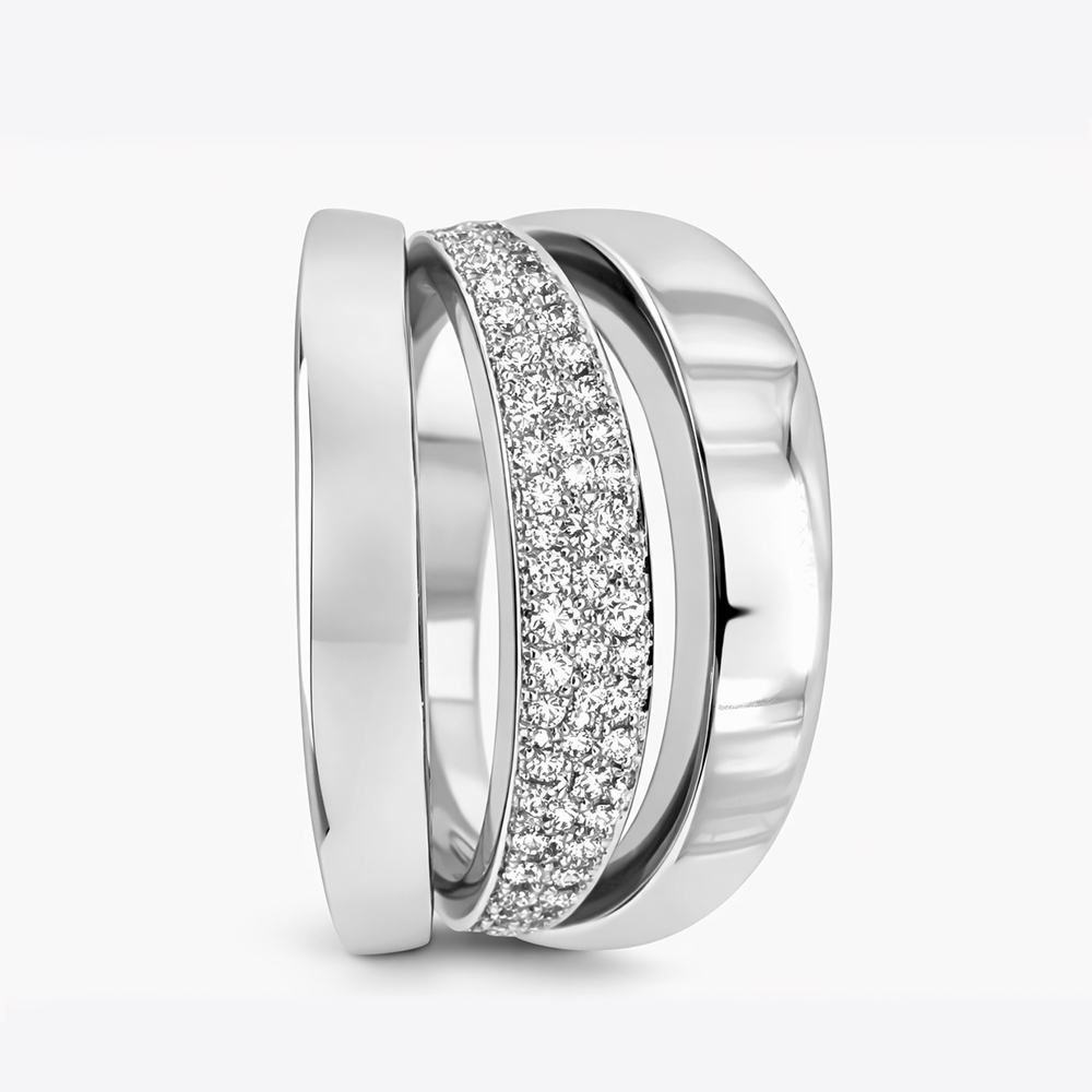 Anillo de Volúmenes en Oro Blanco con Diamantes - Imagen 3