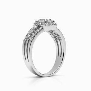 Anillo Halo Cuadrado de Oro Blanco y Diamantes