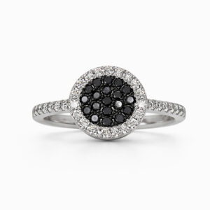 Anillo Halo de Diamantes Blancos y Negros
