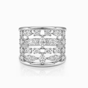 Anillo de Oro Blanco con Diamantes en Diseño Calado