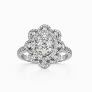 Anillo Floral de Oro Blanco con Diamantes