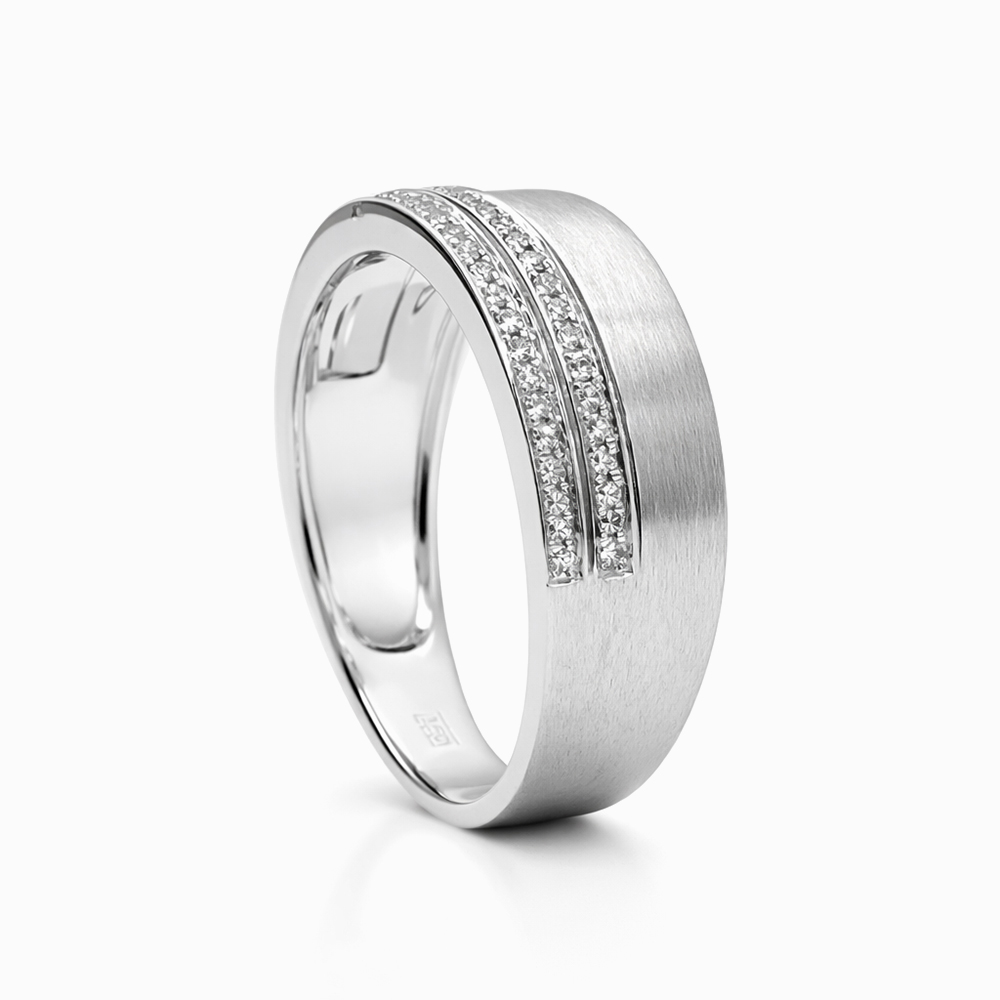 Anillo de Oro Blanco Mate con Doble Línea de Diamantes - Imagen 3