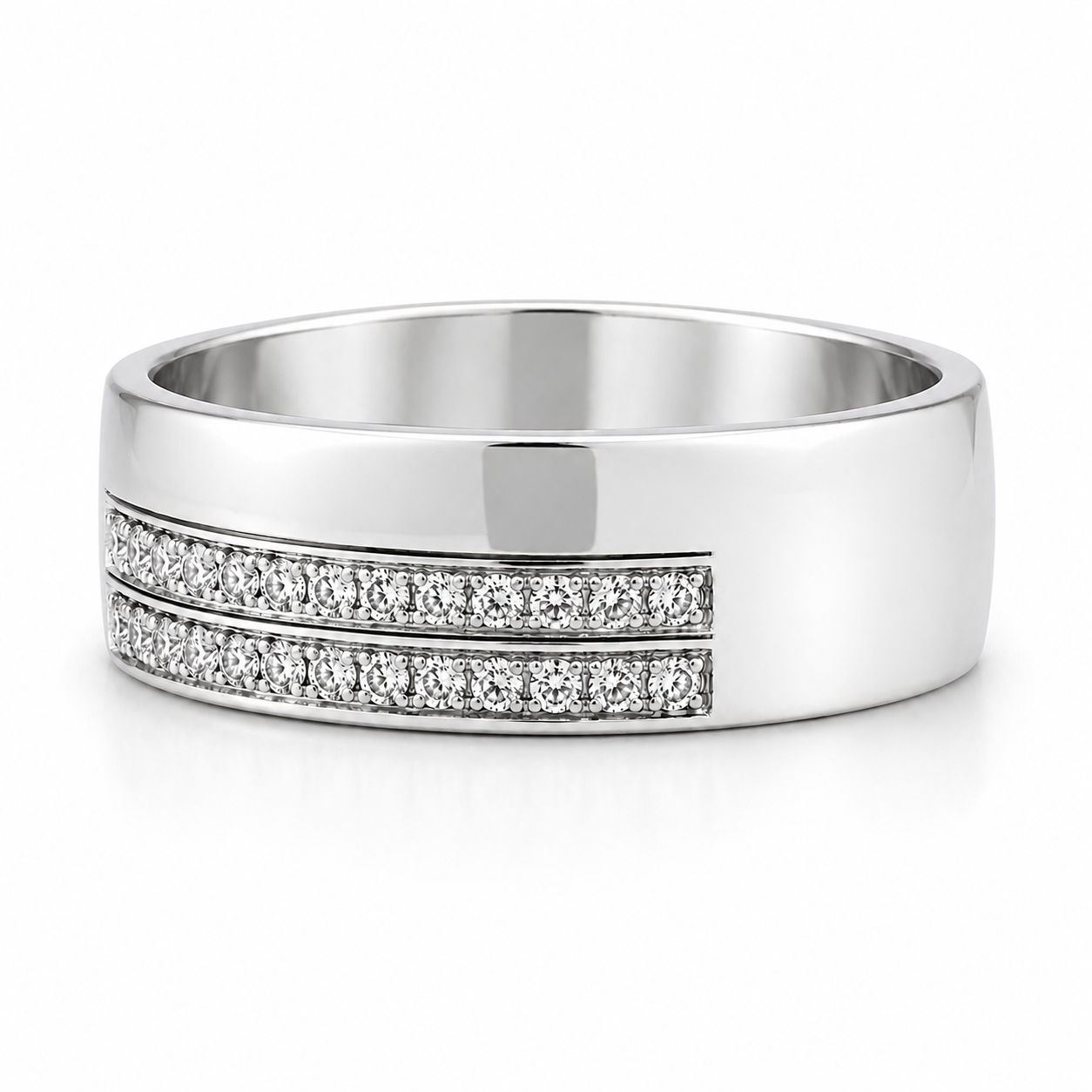 Anillo de Oro Blanco Mate con Doble Línea de Diamantes