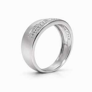 Anillo de Oro Blanco Mate con Doble Línea de Diamantes