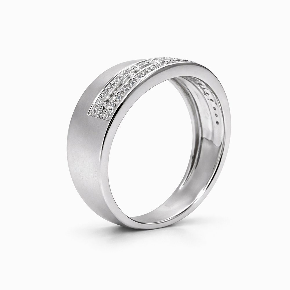 Anillo de Oro Blanco Mate con Doble Línea de Diamantes - Imagen 2