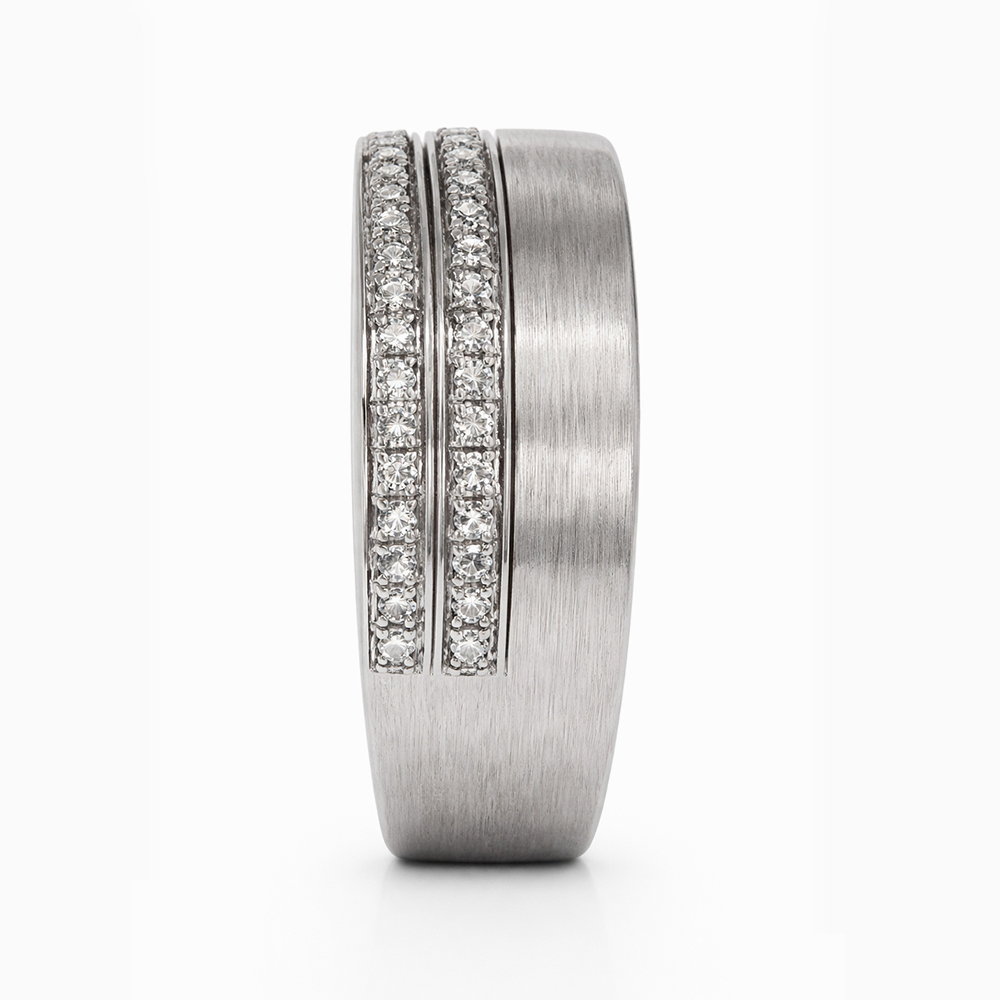 Anillo de Oro Blanco Mate con Doble Línea de Diamantes - Imagen 4