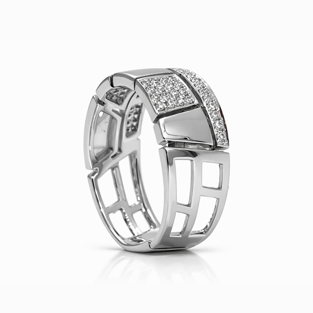Anillo de Oro Blanco con Diseño Geométrico y Diamantes Pavé - Imagen 3
