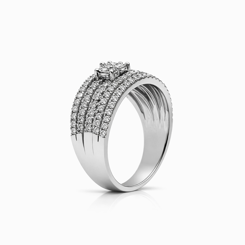 Anillo de diamantes pavé con solitario en oro blanco - Imagen 3