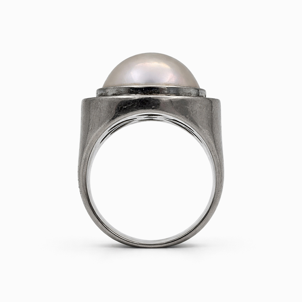 Anillo de Oro Blanco con Perla y Halo de Diamantes - Imagen 2