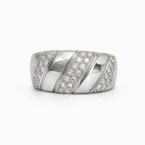 Anillo de Oro Blanco Segmentado con Diamantes en pavé