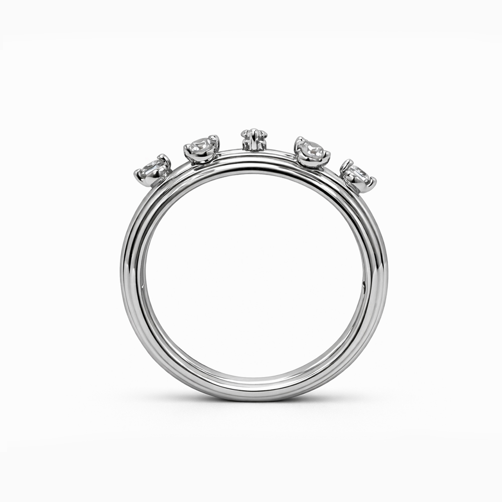 Anillo de Oro Blanco con Perfil Acanalado y Diamantes - Imagen 3