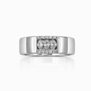 Anillo de diamantes pavé en oro blanco banda ancha minimalista
