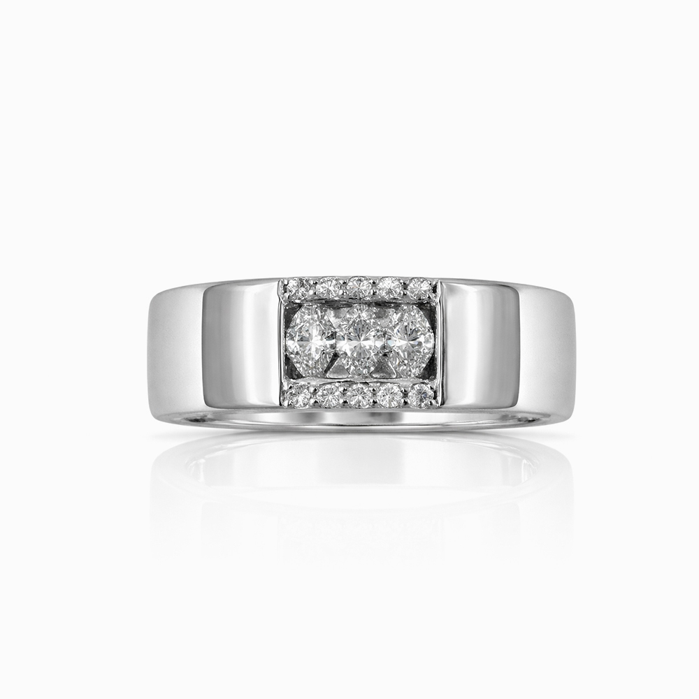 Anillo de diamantes pavé en oro blanco banda ancha minimalista