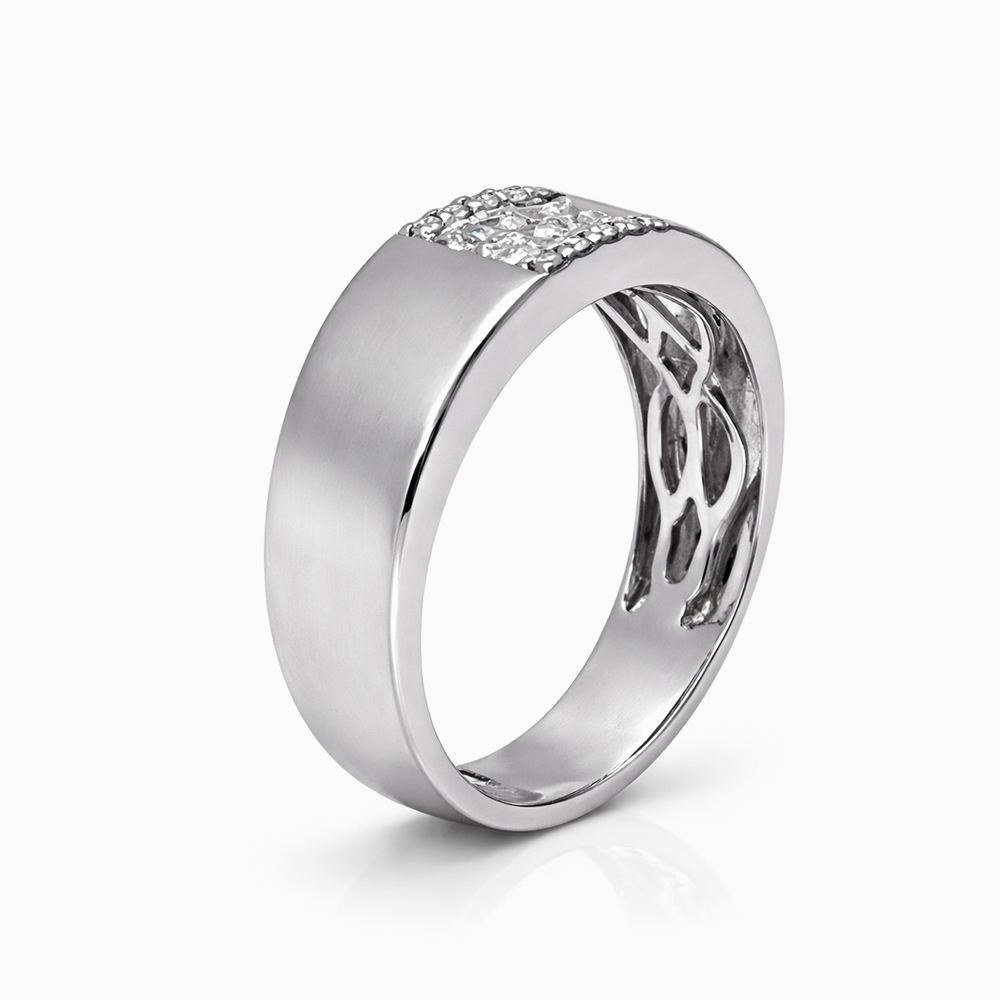 Anillo de diamantes pavé en oro blanco banda ancha minimalista - Imagen 3