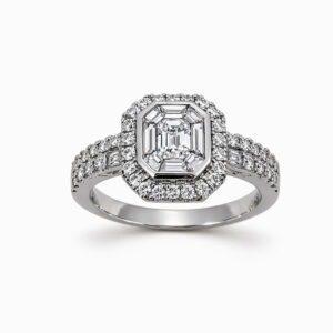 Anillo Halo de Oro Blanco con Diamante Corte Asscher