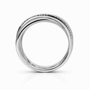 Anillo de Oro Blanco con Diseño Entrelazado y Diamantes