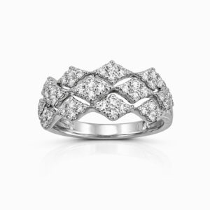 Anillo de Oro Blanco con Diseño Calado Geométrico y Diamantes