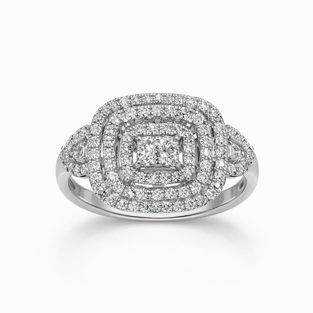 Anillo de Oro Blanco con Diamante Central y Halos de Diamantes - Imagen 5