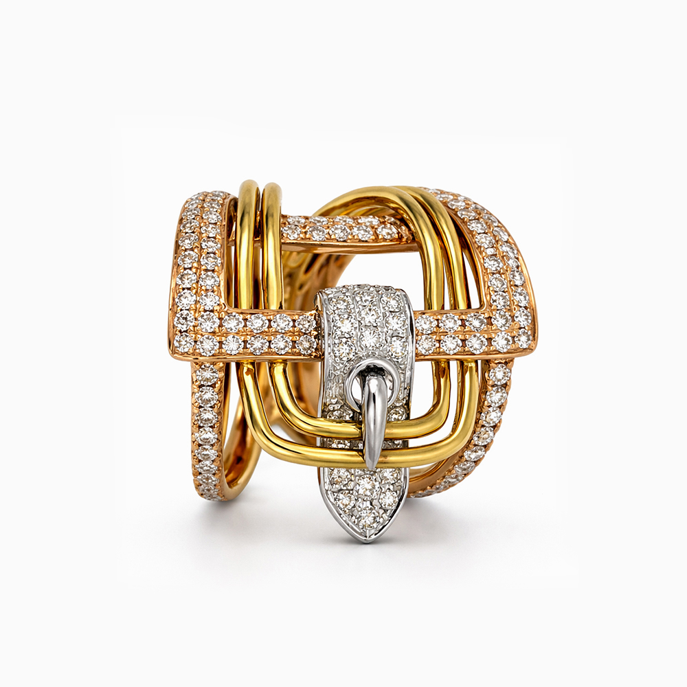 Anillo Hebilla en Tres Tonos de Oro y Diamantes - Imagen 4