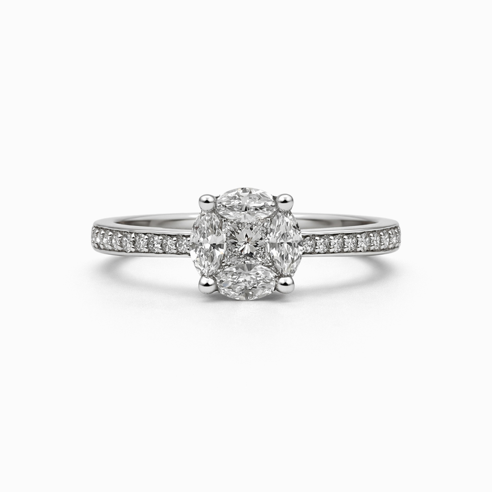 Anillo de Compromiso de Oro Blanco y Diamantes