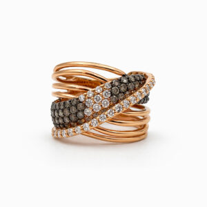 Anillo de bandas en oro rosa con diamantes