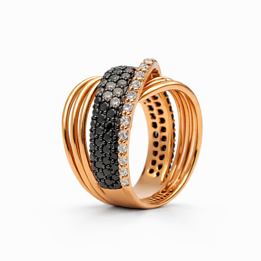 Anillo de bandas en oro rosa con diamantes - Imagen 3